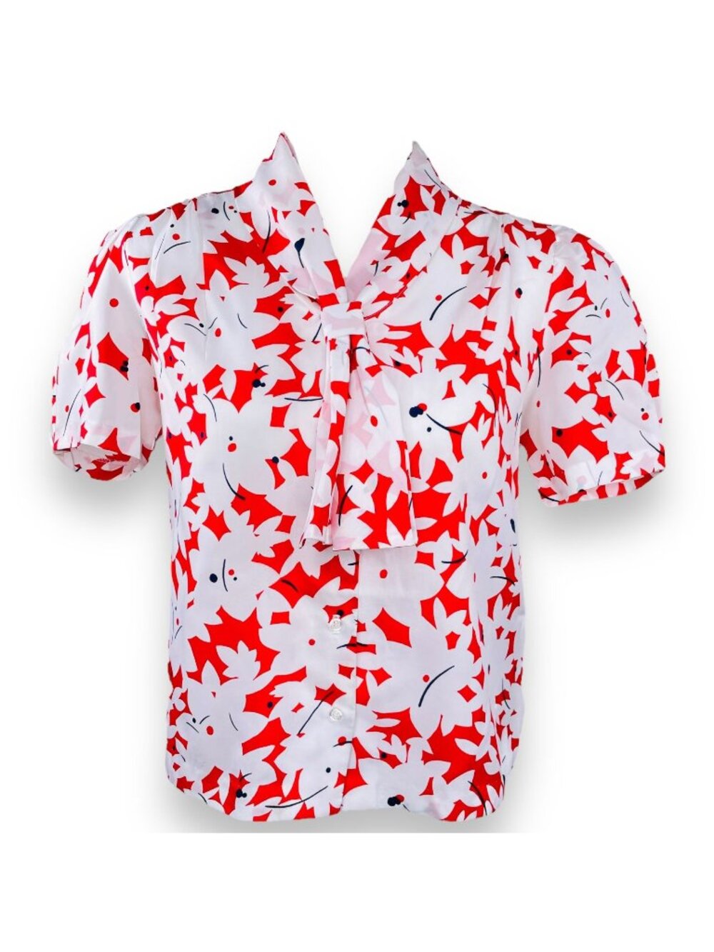 Vintage Ship 'n Shore Womens Red White Floral Short Sleeve Blouse 8 / Medium